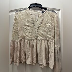 American Eagle Outfitters Cream Lace Peasant Tunic